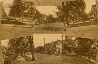 Sepia-toned photo postcard depicting a montage of six different residential streets in Toronto  ...