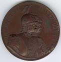 Bronze medal.(obverse) Busts to right of H.I.M. the German Emperor, in the uniform of the Garde ...