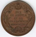 Bronze medal. (reverse) Inscription within a border decorated with flags, standards, palm branc ...