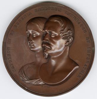 Bronze medal. Die struck.(obverse) NAPOLEON III ET EUGENIA GALLORUM IMPERATOR ET IMPERATRIX. Su ...