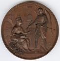 Bronze medal.(reverse) Londinia seated, right, receives symbols of Mayoralty from St.Michael st ...