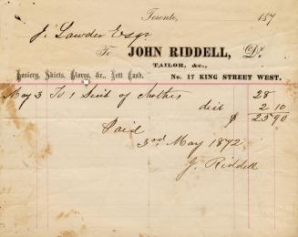 Receipt of customer John Lauder Esq. Part of Morris Norman donation of business papers, 2002. 