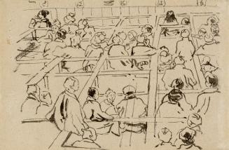 Interior of Kabuki theatre : ink sketch from sketchbook of English artist in Japan, circa 1850-…
