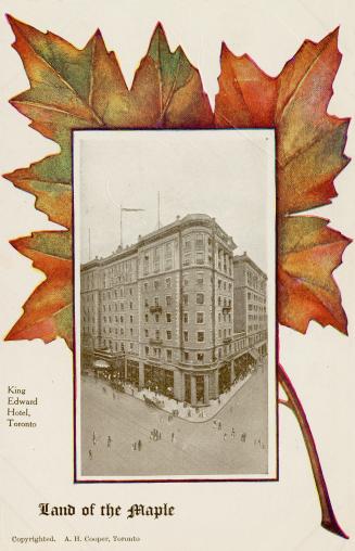 Black and white photograph of a eight story building in the Beaux Arts style superimpose over a…