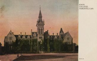 Colorized photograph of a a large, gothic revival building.