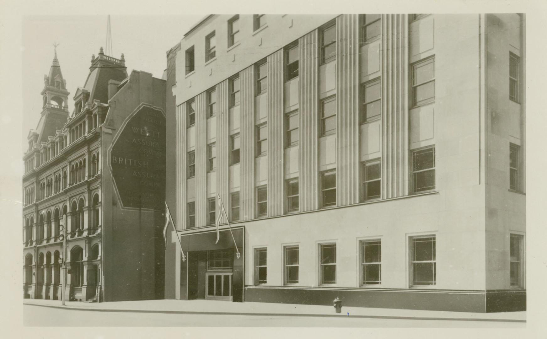 Black and white photo postcard depicting an 5-story concrete office building. The back of the c ...