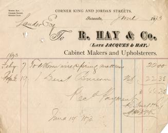 To R. Hay & Co. (late Jacques & Hay) cabinet makers and upholsterers