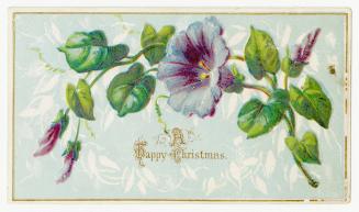 The card pictures a purple flower, three flower buds, and foliage against a light blue backgrou ...