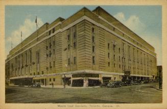 Colour postcard depicting the exterior corner of the original Maple Leafs Gardens building at C ...