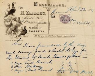 Receipt of customer Joseph Edmunds, Esq.of Toronto. Part of Morris Norman donation of business …