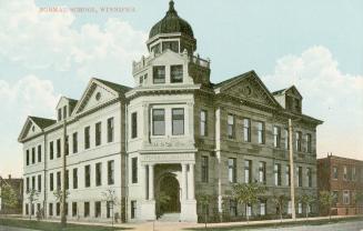 Colorized photograph of a large public building of Neo-classical design with a cupola.