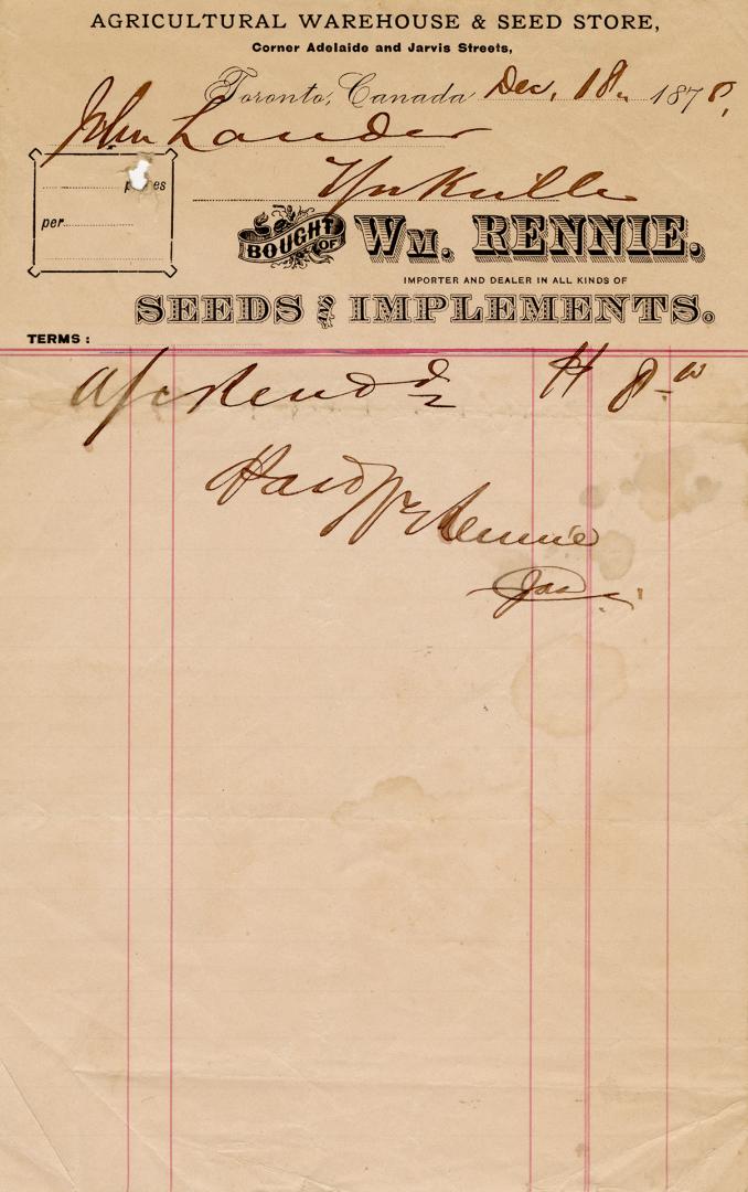 Receipt of customer John Lauder Esq. Part of Morris Norman donation of business papers, 2002. 