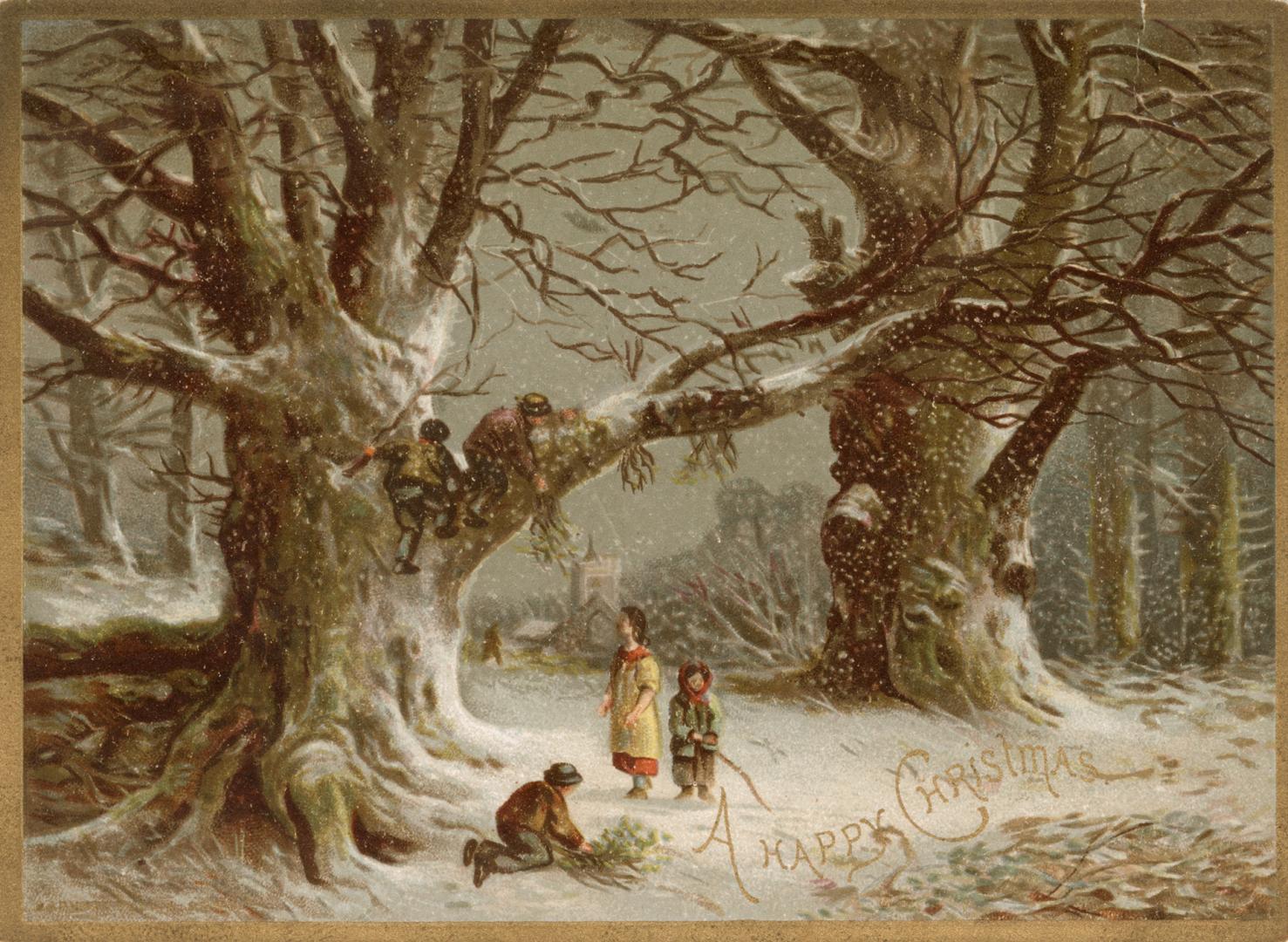 A wintery scene occupies the entire front of the card.