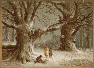 A wintery scene occupies the entire front of the card.