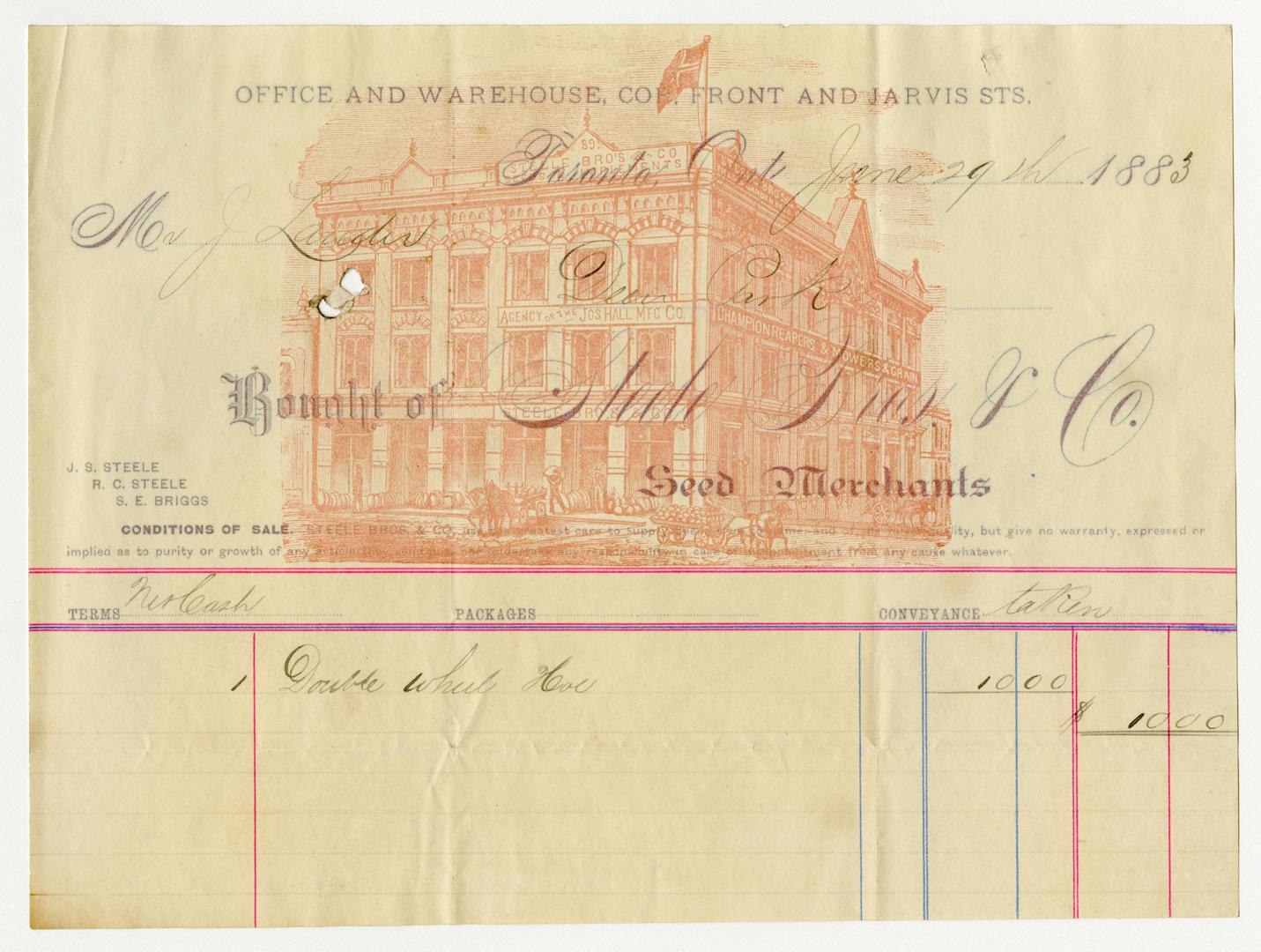 Bought of Steele Bros. & Co. Seed Merchants
