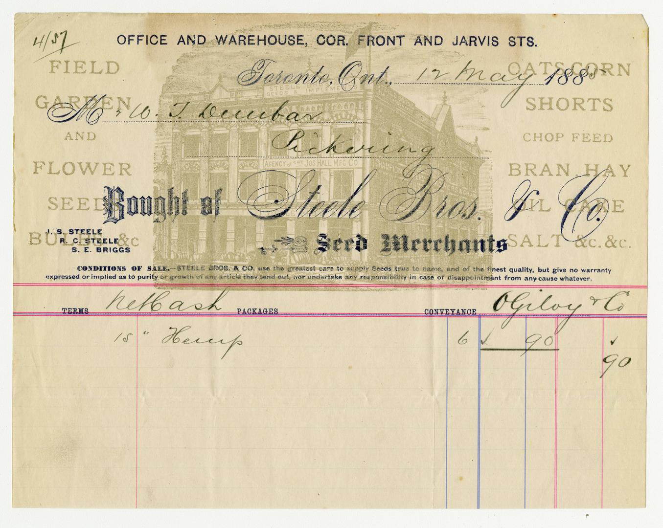 Bought of Steele Bros. & Co. Seed Merchants