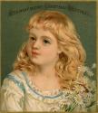 The card pictures a girl in a white dress with blue trim. She is holding a bouquet of daisies. …