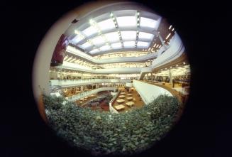 Fish eye view of interior of a library.