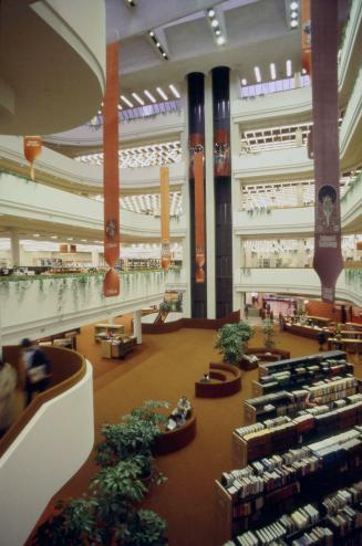 Interior view of multi-storey atrium of a library 