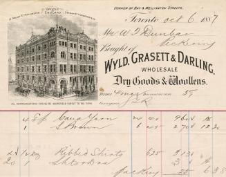 Bought of Wyld, Grasett & Darling, Wholesale Dry Goods & Woollens.