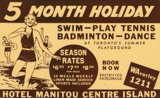 5 month holiday swim-play tennis badminton-dance at Toronto's summer playground Hotel Manitou Centre Island