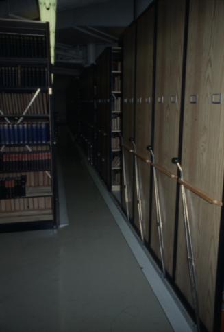 Picture of compact shelving storage in a library. 