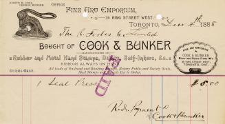 Bought of Cook & Bunker. Manufacturers of Rubber and Metal Hand Stamps, Daters, Self-Inkers, &c.