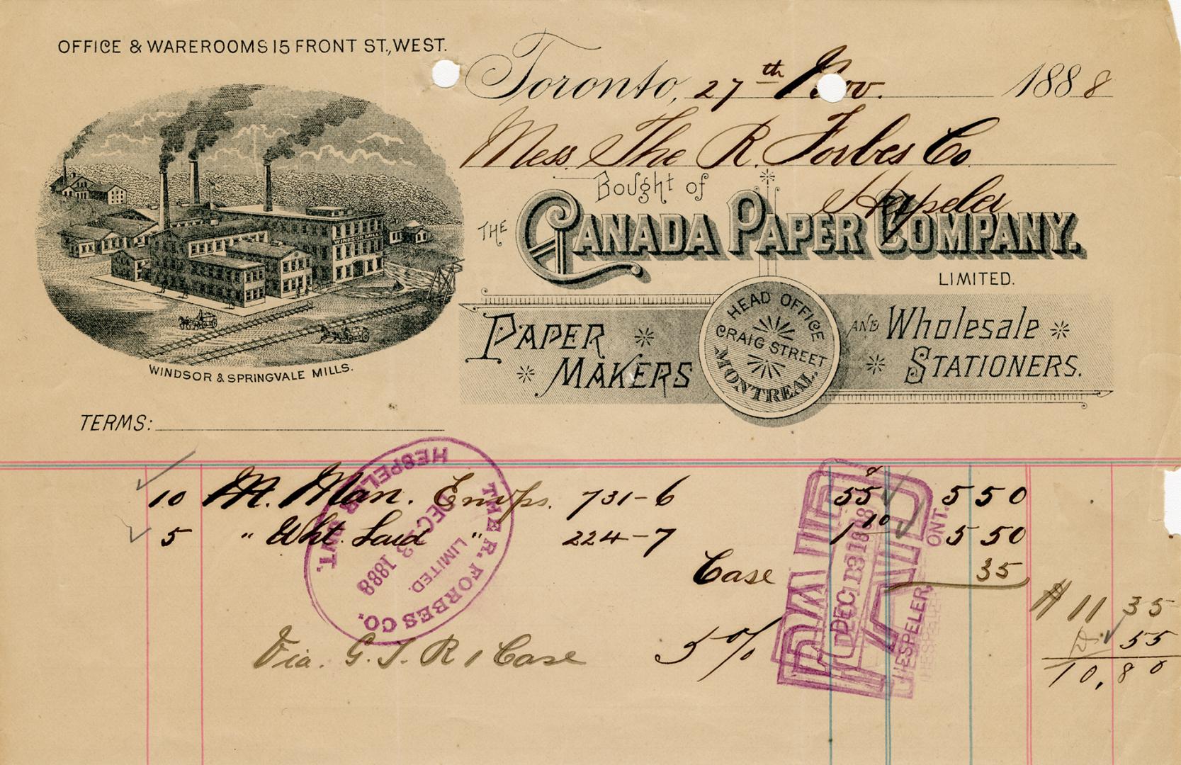 Receipt of customer John Lauder Esq. Part of Morris Norman donation of business papers, 2002. 