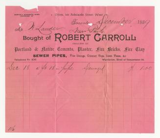 Bought of Robert Carroll // Dealers in Portland & Native Cements, Plaster, Fire Bricks, Fire Clay