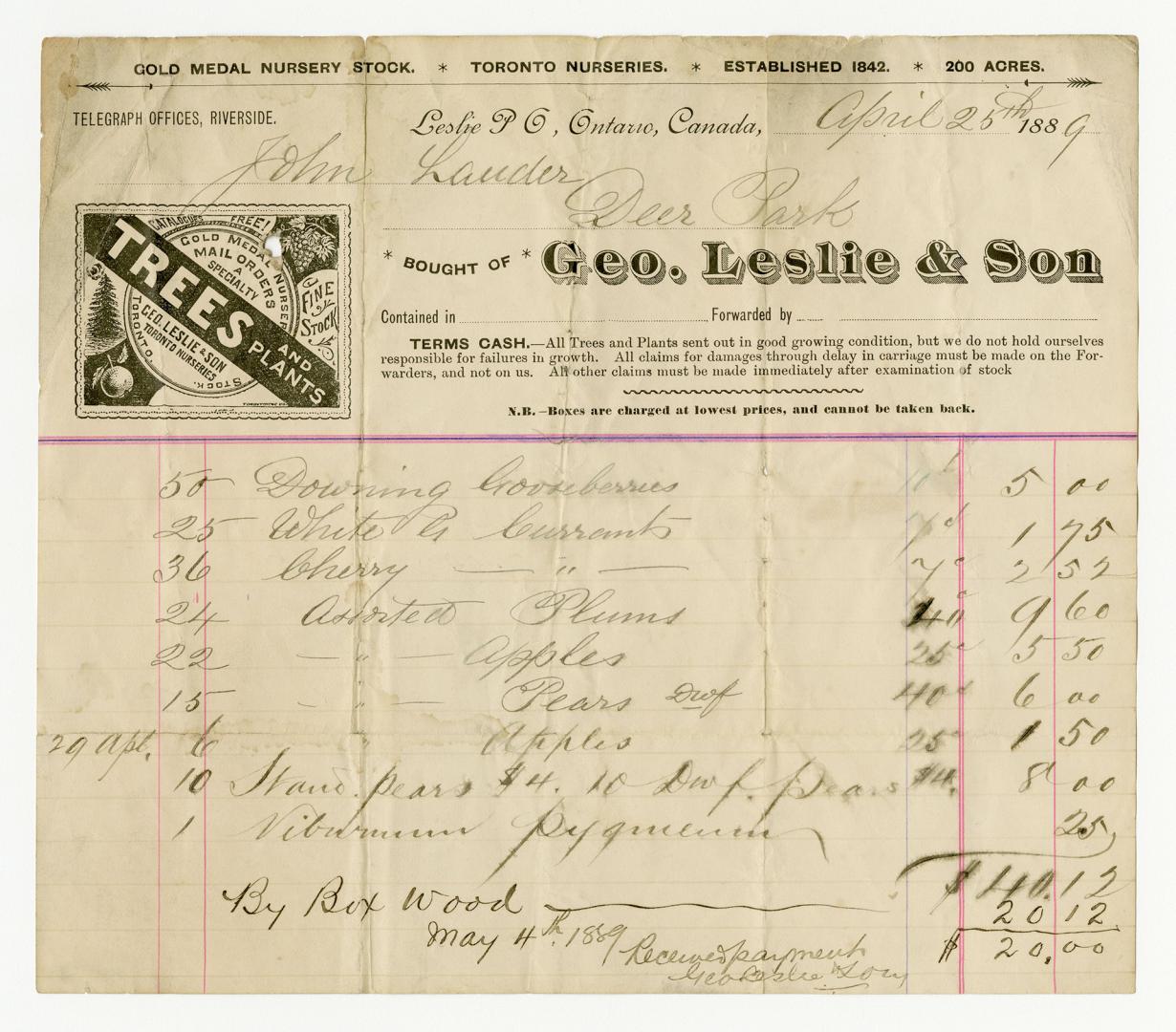 Bought of Geo, Leslie & Son