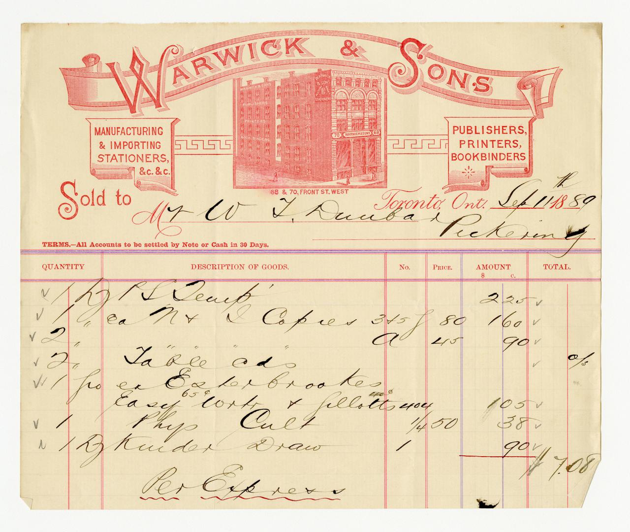 Warwick & Sons // Manufacturing & Importing Stationers, &c.