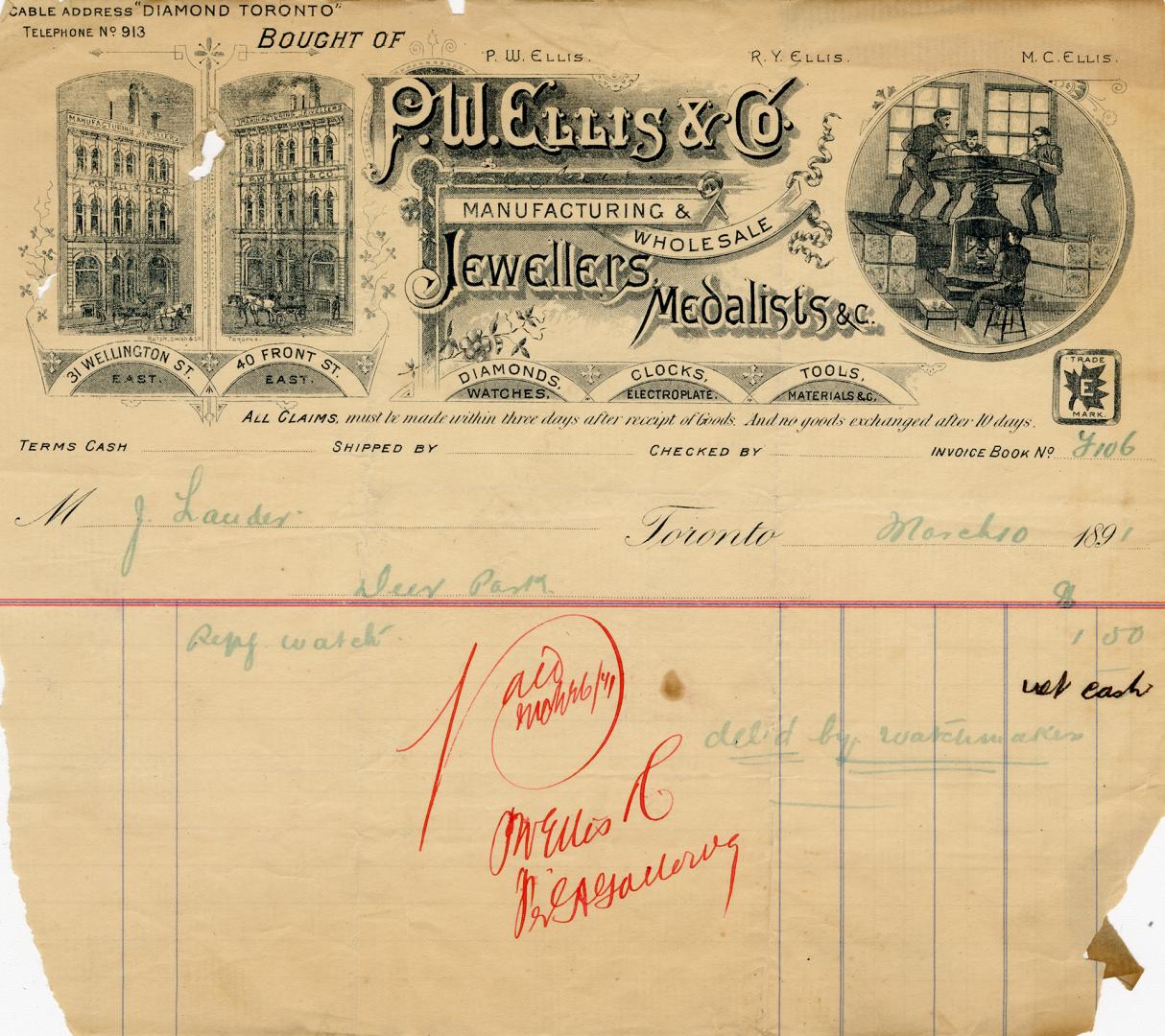 Receipt of customer John Lauder Esq. Part of Morris Norman donation of business papers, 2002. 