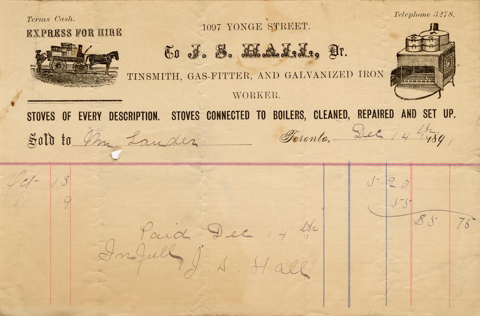 Receipt of customer John Lauder Esq. Part of Morris Norman donation of business papers, 2002. 