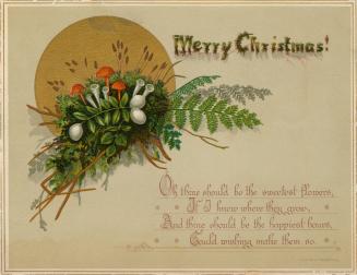 The card pictures green foliage and mushrooms in front of a golden circle. This image is in the…