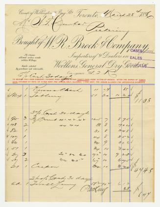 Bought of W.R. Brock & Company // Importers of & Dealers in Woollens, General Dry Goods