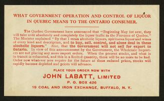 What Government operation and control of liquor in Quebec means to the Ontario consumer