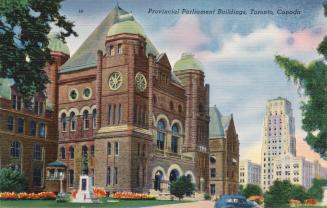 Color drawing of a large Richardsonian Romanesque building.