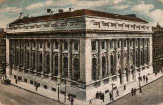 Colorized photograph of a large, neoclassical building.
