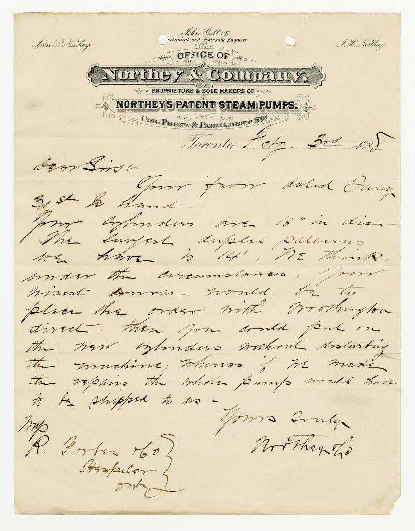 Office of Northey & Company, Proprietors & Sole Makers of Northey’s Patent Steam Pumps. (2 items)