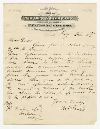 Office of Northey & Company, Proprietors & Sole Makers of Northey’s Patent Steam Pumps. (2 items)