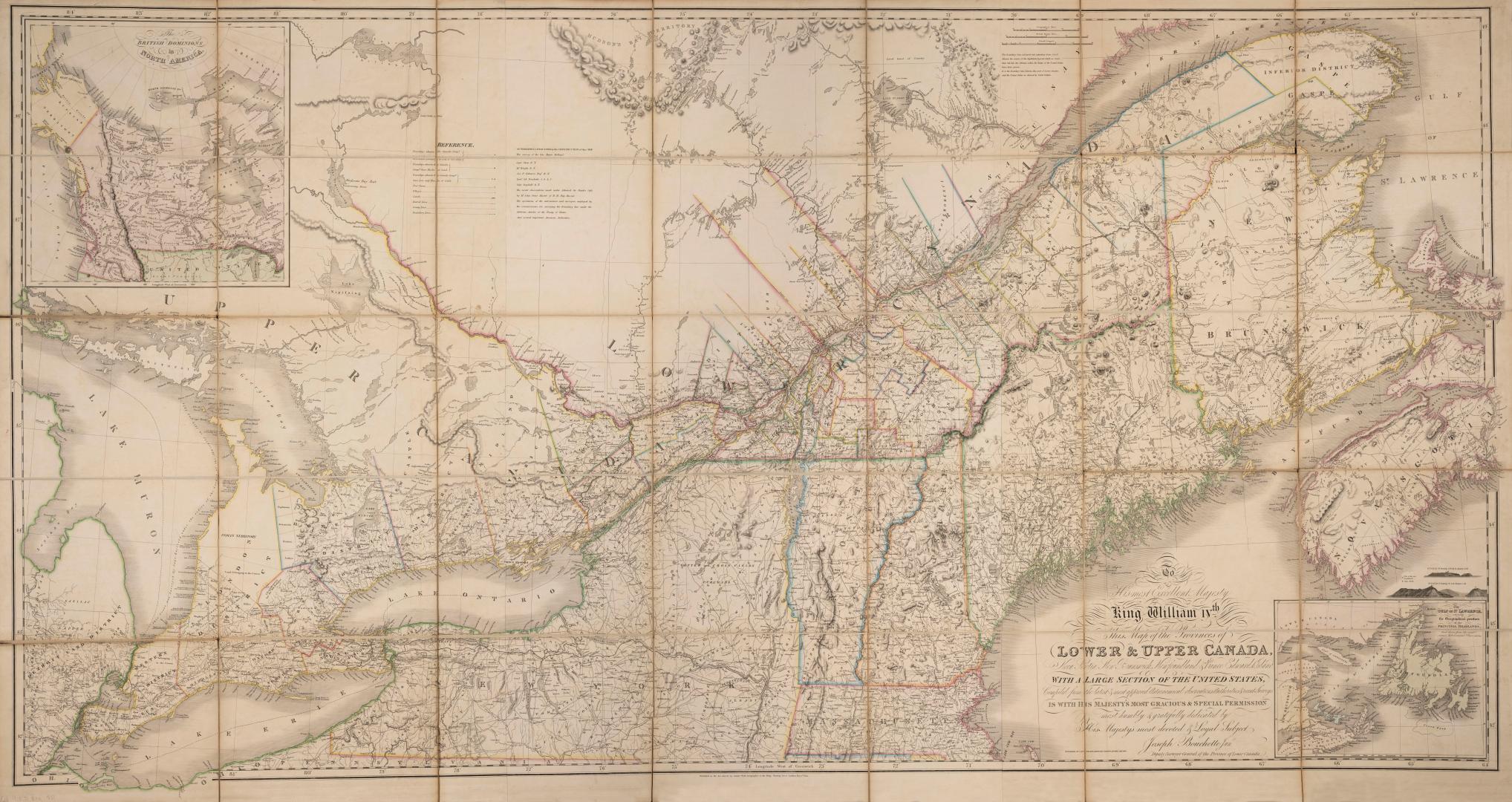 To his most excellent majesty King William IVth  this map of the Provinces of Lower and Upper Canada, Nova Scotia, New Brunswick, Newfoundland & Prince Edward Island with a large section of the United States