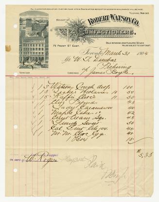 Bought of Robert Watson Co. Confectioners. 