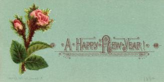 The card pictures a pink flower against a blue-green background.