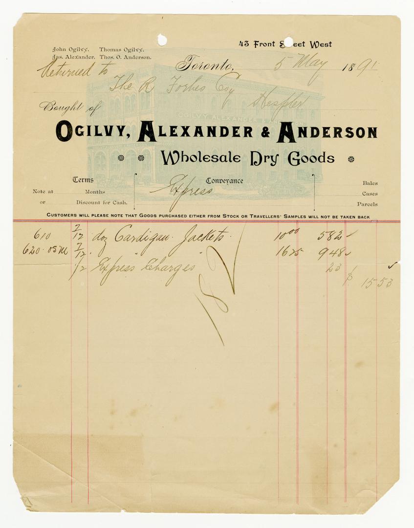 Bought of Ogilvy, Alexander & Anderson