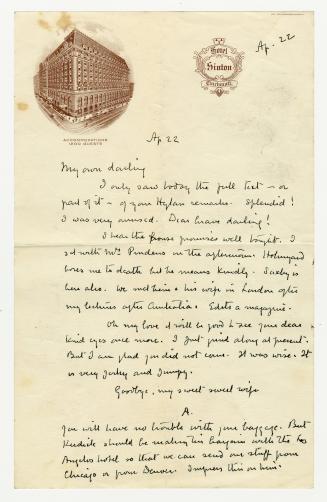 Manuscript letter in author's handwriting.