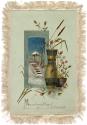 The card's central image pictures stairs leading up to a small gazebo on a snowy hill. It is su…