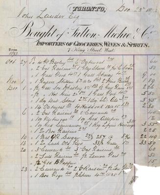 Bought of Fulton, Michie & Co. Importers of Groceries, Wines & Spirits.