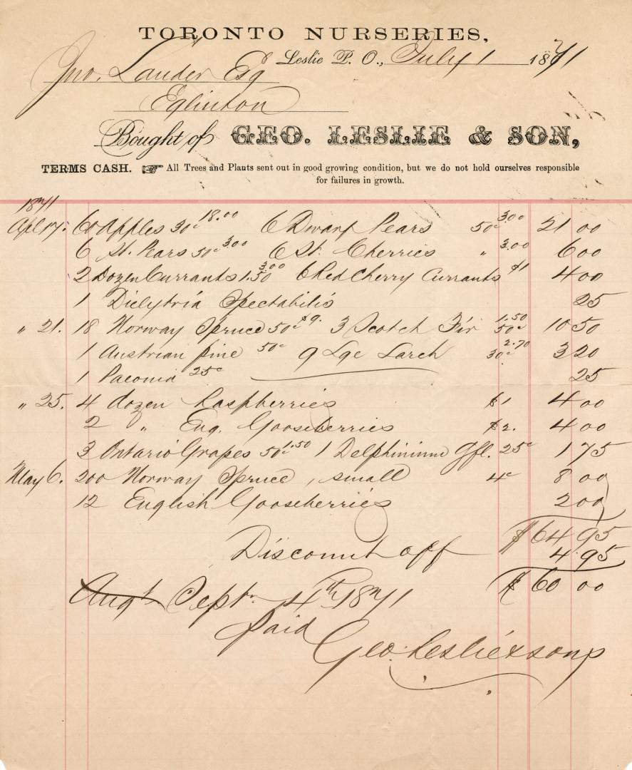 Bought of Geo, Leslie & Son
