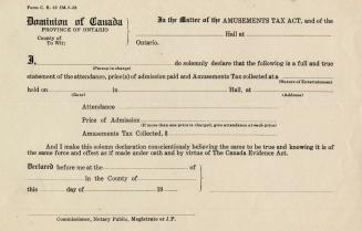 Dominion of Canada, Province of Ontario, In the matter of the Amusements Tax Act and of the...
