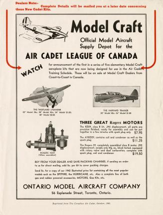 Model Craft official model aircraft supply depot for the Air Cadet League of Canada